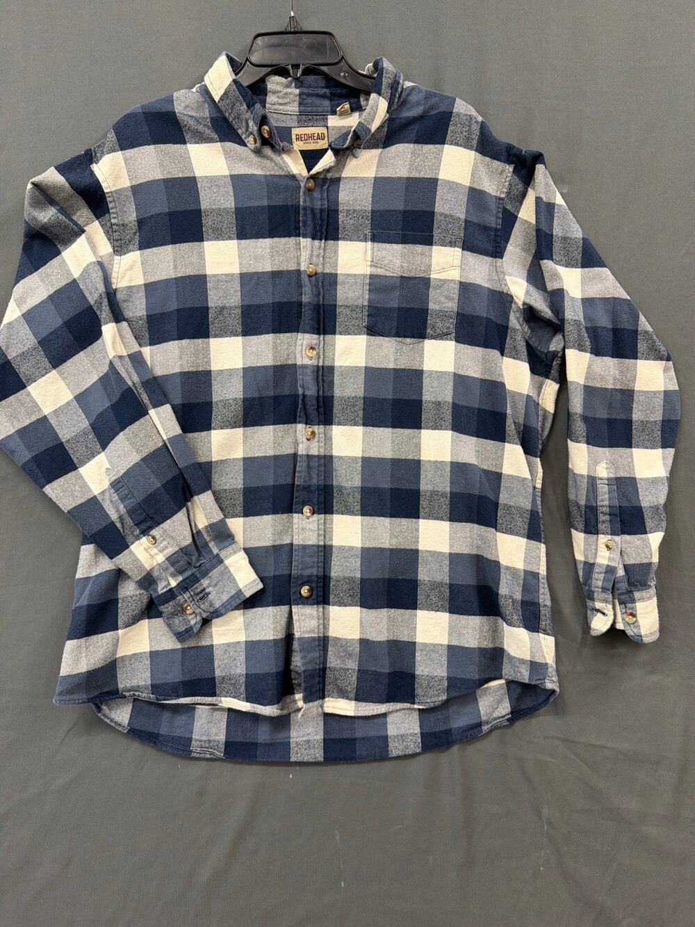 RedHead Men's XL Flannel Shirt Blue White Buffalo Plaid Long Sleeve Outdoor